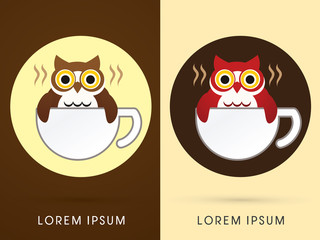 Owl cafe, cup owl graphic vector.
