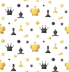 Seamless pattern of colored chess pieces on a white background