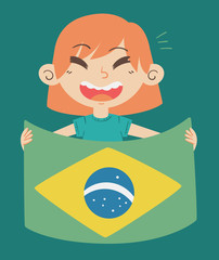 Cartoon Girl Holding a Brazil Flag