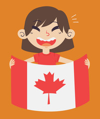 Cartoon Girl Holding a Canada Flag