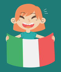 Cartoon Girl Holding an Italy Flag