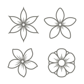 Jasmine Flower Icons Set on White Background. Vector