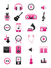 Pink-black music icons set