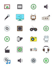 Color multimedia icons set