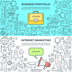 Banners for Internet Marketing and business portfolio. Set of flat design concepts for Marketing, Business, Internet Marketing, Advertising, Portfolio, Stock Sites and Business Projects.