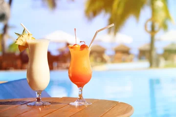 Tuinposter Two cocktails on luxury beach resort © nadezhda1906