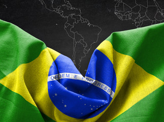 Flag of Brazil on map background
