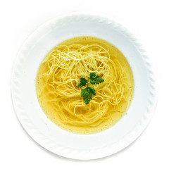 Chicken broth soup with noodles. © dominikab