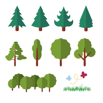 set of flat trees vector illustration