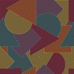 Abstract seamless texture. Vector background with colorful geometric line shapes - 106221500