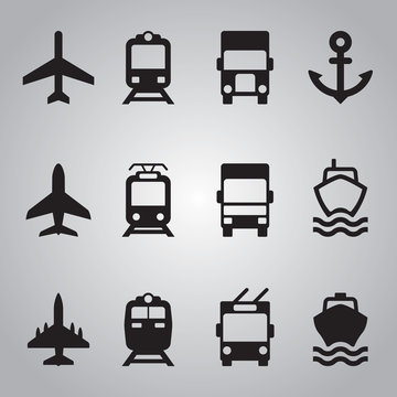 Set of transport icons, vector pictograms for your design project or presentation, black icons