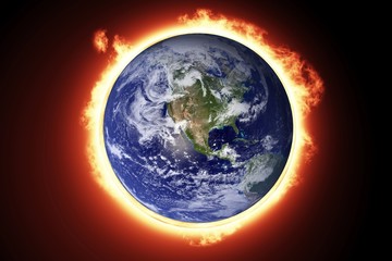 Composite image of earth in fire