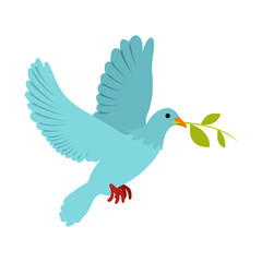 Dove of peace flying with a green twig olive icon