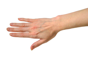 Woman hand isolated on white background