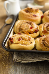 Cinnamon rolls with dried fruits