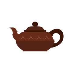 Chinese brown teapot icon, flat style 