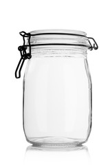 Empty glass jar with lid. For storage. 