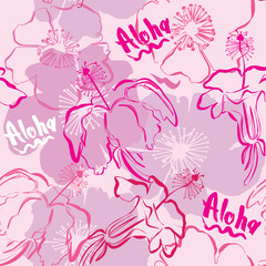 Fototapeta na wymiar Seamless pattern with hand drawn outlines frangipani, Plumeria f