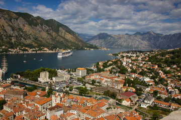 Fototapeta na wymiar View of kotor old town from Lovcen mountain in Kotor, Montenegro