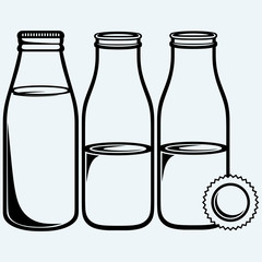 Set milk bottle. Isolated on blue background. Vector silhouettes