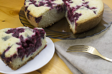 Cherry pie on gray canvas