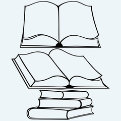 School textbooks. Isolated on blue background. Vector silhouettes