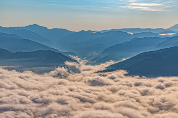 Obraz premium Cloudy weather view of the mountain national park in southwestern Montenegro.
