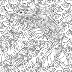 Zentangle stylized dolphin. adult anti stress Coloring Page