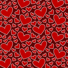 Naklejka na ściany i meble Red hearts seamless pattern. Hand drawn background.