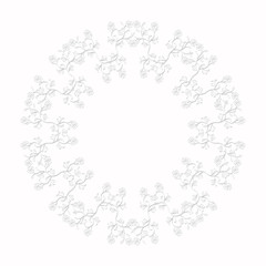 A circular floral pattern with copy space on white background.