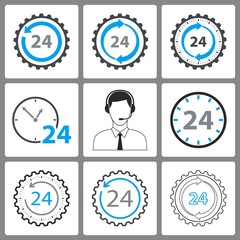 Set of 24 hour service icons.