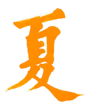 calligraphy summer hieroglyph on white background