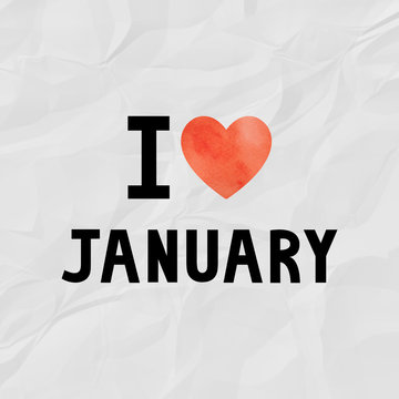 Love January with red watercolor heart