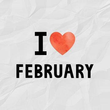 Love February with red watercolor heart