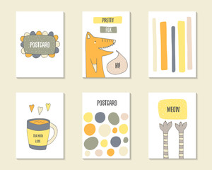 Cute hand drawn doodle baby shower, birthday, party cards