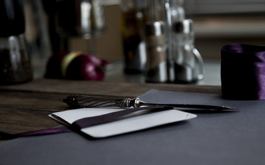vintage. silver knife and an old rustic table