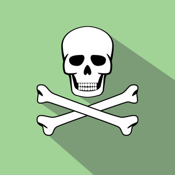 skull illustration with flat style and long shadow
