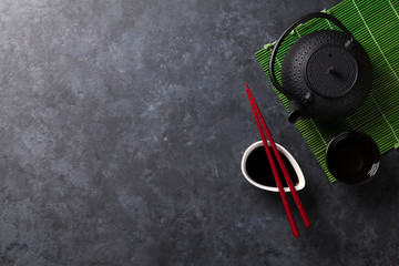 Green tea and sushi chopsticks