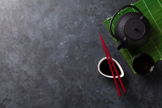 Green tea and sushi chopsticks