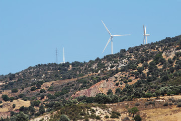 The slope of the mountains and windmills, Paphos district, Cypru