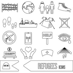 various simple refugees theme outline icons set eps10