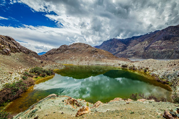 Sacred lake Lohan Tso in Himalayas