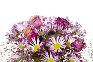 Bouquet of pink flowers  isolated on white.