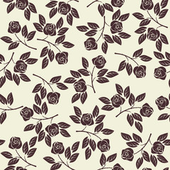 Seamless pattern with red roses and leaves - 106241705