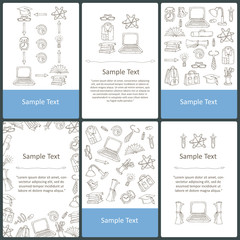Vector set of prepared cards with hand drawn symbols of education