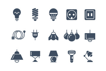 Lamp and bulbs black vector icons set. Electrical symbols © K3Star