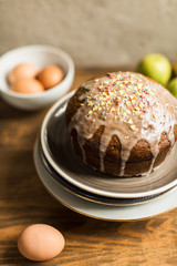 Easter cake with icing and eggs