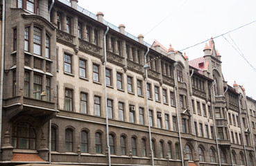 Facade of old house with bay windows