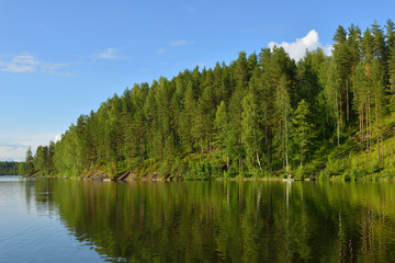 Fototapeta na wymiar Forest reflection in lake