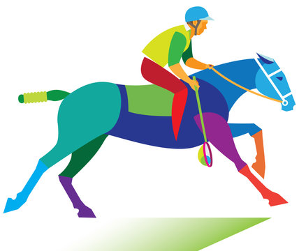 Horse sport. Young man is polocrosse player